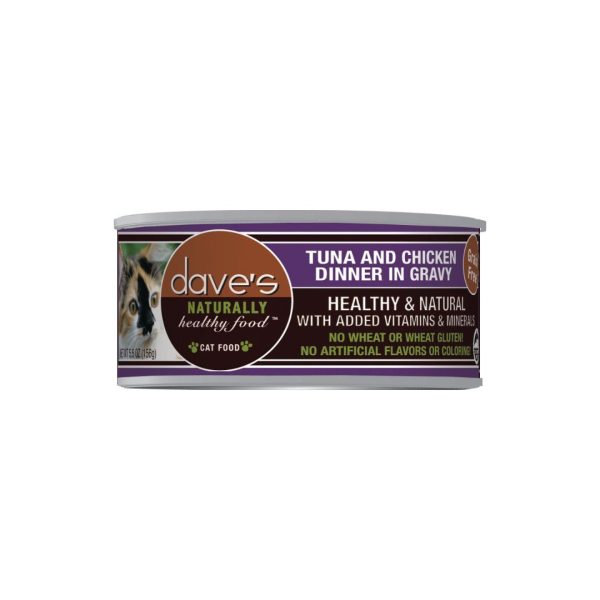 Daves Naturally Healthy Cat Food  Tuna and Chicken Dinner In Gravy 3Oz (Case of 24) For Sale