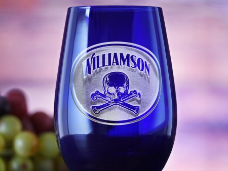 Skull and Bones Engraved Blue Stemless Wine Glass Tumbler | Crystal Imagery Hot on Sale