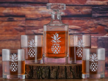 Engraved Pineapple Decanter and Glasses Gift Set of 5 Online