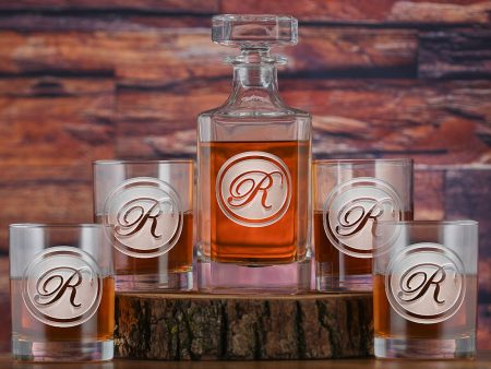 Engraved Whiskey Decanter and Glasses Gift Set on Sale