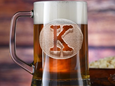 Typewriter Font in Circle, Engraved Beer Mug For Cheap