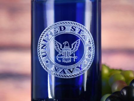 Navy Gift for Sailor, Engraved Blue Wine Bottle Glass Online now