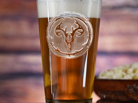 Engraved European Mount Deer Skull Pub Pint Beer Glass Discount