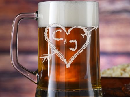 Initials in Heart Engraved Beer Mugs Discount