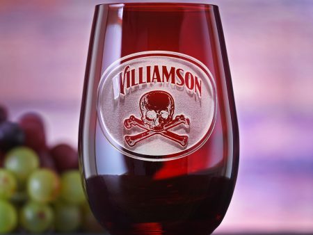 Skull and Bones Engraved Red Stemless Wine Glass Tumbler | Crystal Imagery Online