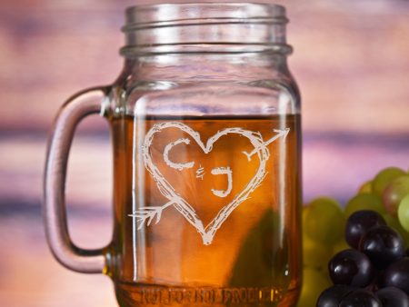 Heart and Initials Mason Jar Mug For Cheap