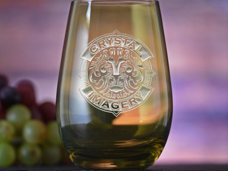 Your Logo Engraved Green Stemless Wine Glass by Crystal Imagery Supply