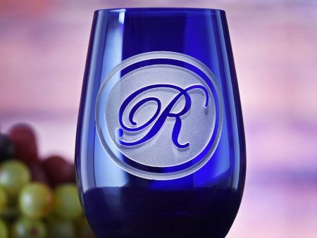 Custom Etched Blue Stemless Wine Glass Tumbler | Crystal Imagery Online