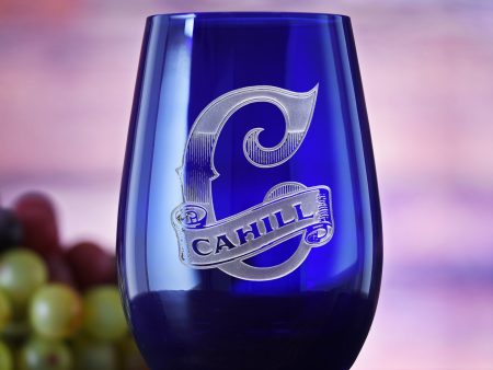 Custom Engraved Blue Stemless Wine Glass Tumbler by Crystal Imagery Cheap