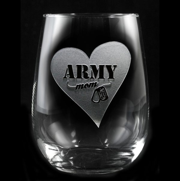 Army Mom Stemless Wine Glass Sale