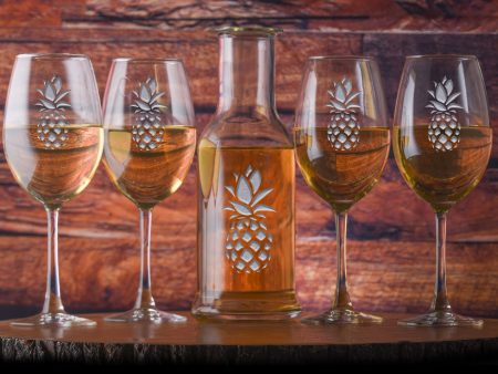 Engraved Pineapple Crystal Wine Carafe and Glasses Gift Set For Sale