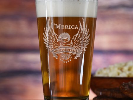 Patriotic USA  Merica Bald Eagle Pint Pub Beer Glass For Discount