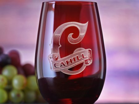 Custom Engraved Red Stemless Wine Glass Tumbler by Crystal Imagery Hot on Sale