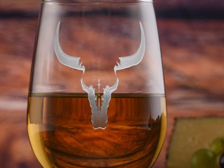 Steer Skull Horns Stemless Wine Glass Set of 2 Supply