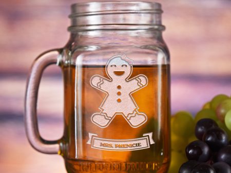 Personalized Gingerbread Man or Woman Mason Jar Mug on Sale