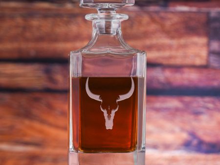 Texas Longhorn Steer Skull Square Whiskey Decanter Hot on Sale