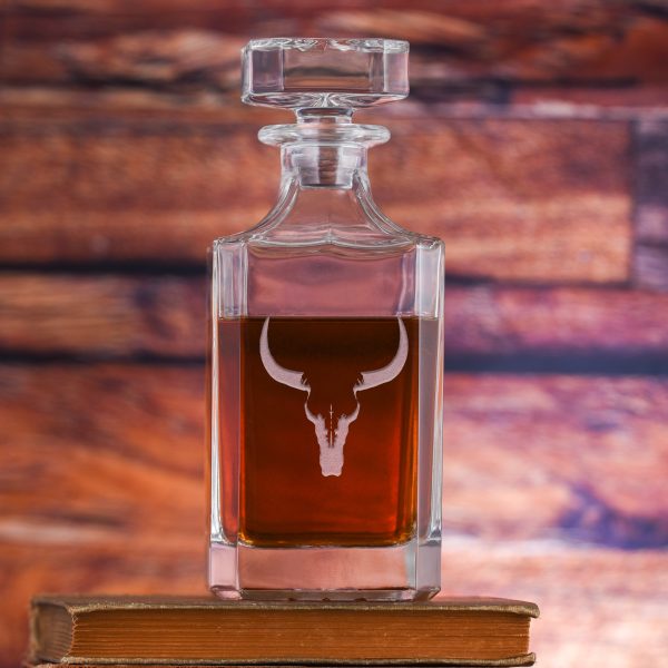 Texas Longhorn Steer Skull Square Whiskey Decanter Hot on Sale