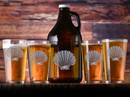 Engraved Seashell Beer Growler & Pint Glass Gift Set on Sale