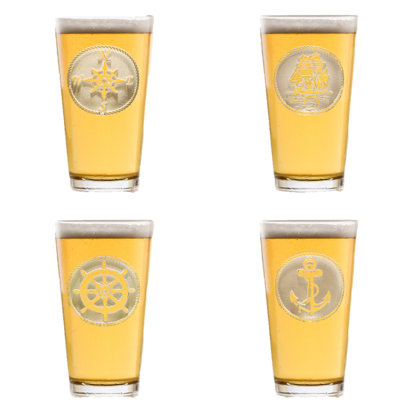 Nautical Themed 4 Piece Set Pint Glass - Deep Carved Wholesale Online