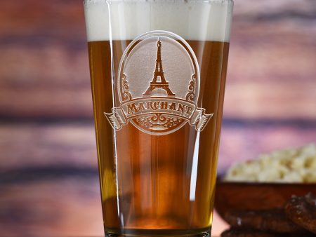 Eiffel Tower Engraved Pub Pint Glass Hot on Sale