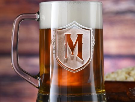 Monogramed Shield with Letter Engraved Beer Glass Mugs Supply