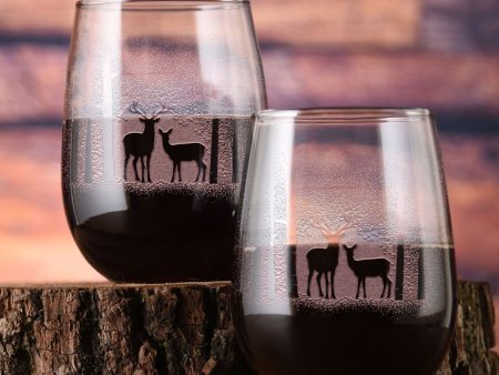 Deer in the Woods Stemless Wine Glass Set of 2 Online now