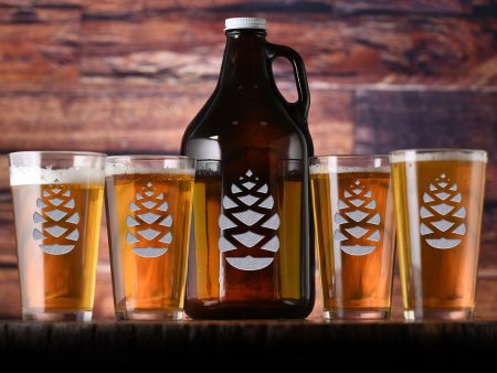 Engraved Pinecone Beer Growler & Pint Glass Gift Set For Cheap