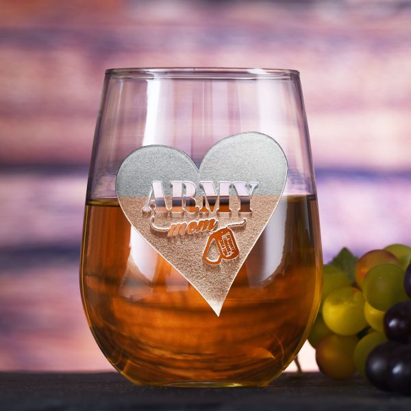 Army Mom Stemless Wine Glass Sale