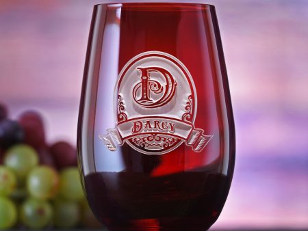 Personalized Red Stemless Wine Glass Tumbler by Crystal Imagery Supply