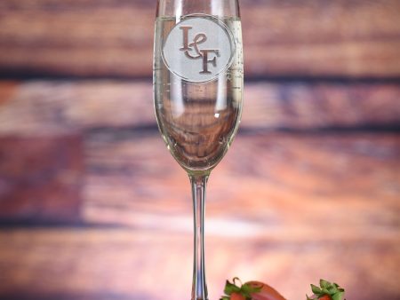 Etched Wedding Champagne Flute With First Initial Monograms For Sale