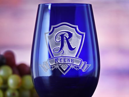 Engraved Blue Stemless Wine Glass Tumbler by Crystal Imagery Fashion