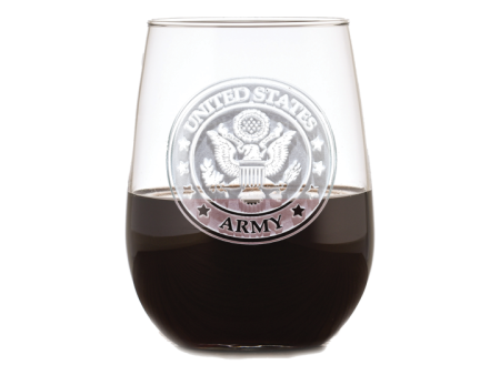 Deep Carved Army Logo Stemless Wine Glass For Discount