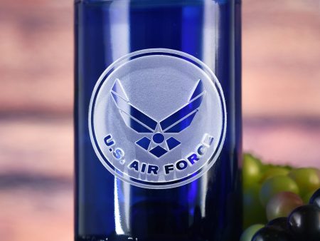 Air Force Gift for Airman, Engraved Recycled Blue Wine Bottle Glass Online Hot Sale