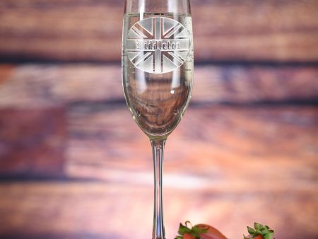 British Flag Engraved Personalized Champagne Flute Online