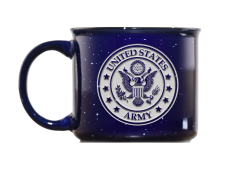 Deep Carved Army Blue Campfire Mug on Sale