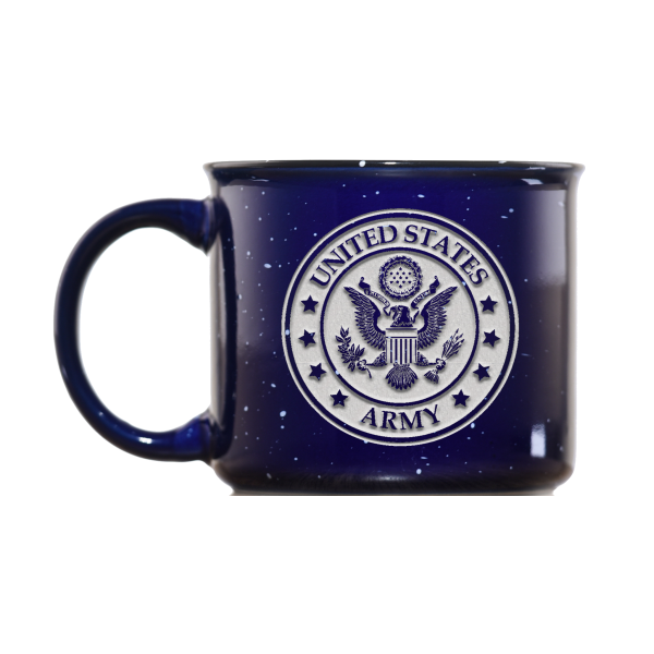 Deep Carved Army Blue Campfire Mug on Sale