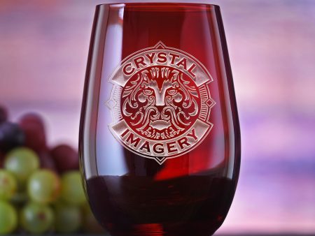 Your Logo Engraved Red Stemless Wine Glass by Crystal Imagery Discount