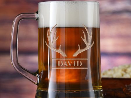 Custom Engraved Beer Mugs with Antlers and Name For Sale