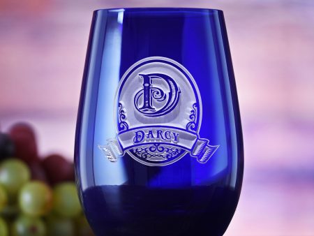 Personalized Blue Stemless Wine Glass Tumbler by Crystal Imagery Online now