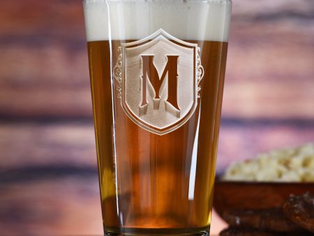 Engraved Shield Monogram Pint Pub Glass Online