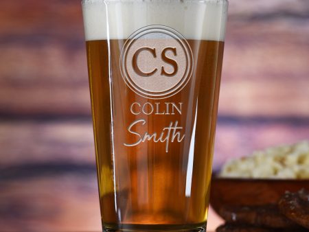 Two Monogram Pub Pint Water Glasses Online