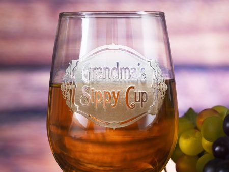 Engraved Grandma s Sippy Cup Stemless Wine Glass Sale