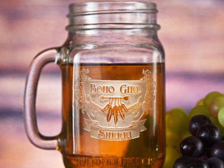 Boho Girl Gyspy Soul Hippie Chick Mason Jar Mug on Sale