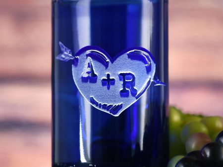 Blue Recycle Wine Bottle Glass, Engraved Heart Arrow Tumbler For Discount