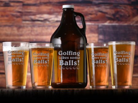 Golfing Takes Some Balls Engraved Beer Growler & Pint Glass Gift Set For Discount