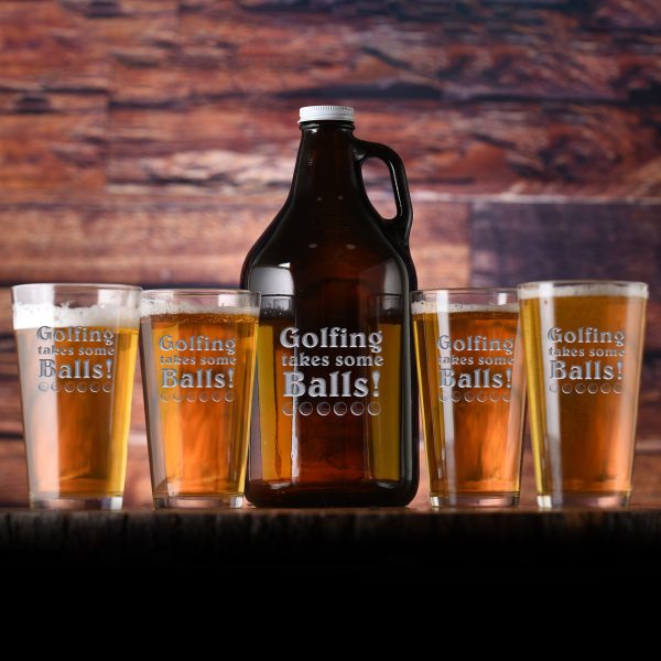 Golfing Takes Some Balls Engraved Beer Growler & Pint Glass Gift Set For Discount