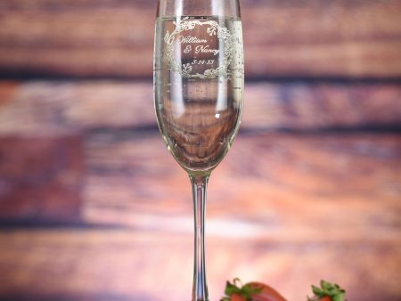 Engraved Wedding Wreath Champagne Flute Sale