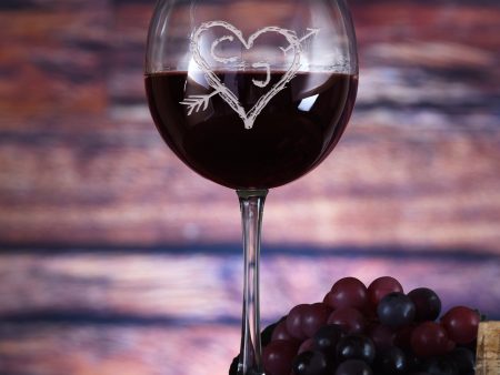 Heart and Arrow Initials Red Wine Glass Online now