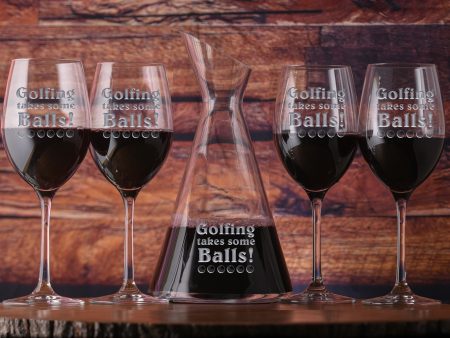 Golfing Takes Some Balls Engraved Crystal Wine Decanter Gift Set on Sale