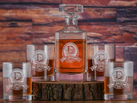 Bourbon Decanter and Glasses Gift Set of 5 Hot on Sale